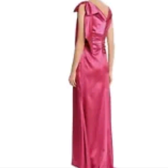 ELIZA J  Pink Satin Shoulder Bow Pooled Train Sleeveless Gown Dress 10 - Picture 2 of 14